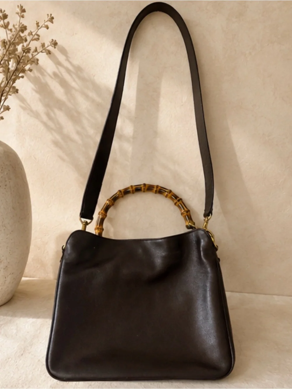 Gucci brown & gold Bamboo Shoulder Bag